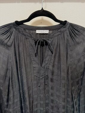 Current Air Charcoal Tie-Neck Peasant Blouse